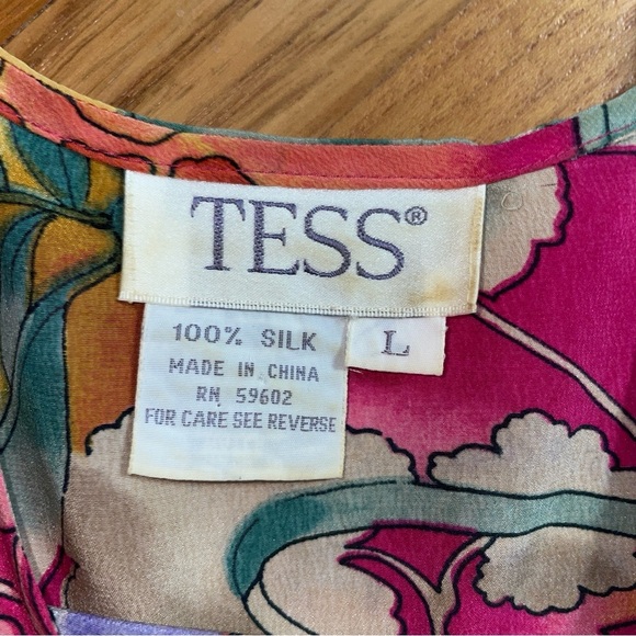 Tess vintage tank top scoop neck silk purple pink orange floral large - Picture 5 of 5